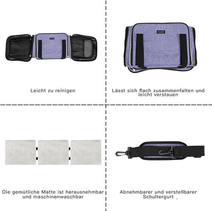 BAGLHER Expandable Cat Carrier with Travel Litter Box, Pet Travel 5 Sides Open Doors 3 Sides, Leak-Proof and Collapsible, for Car, Airplane Trip, Purple