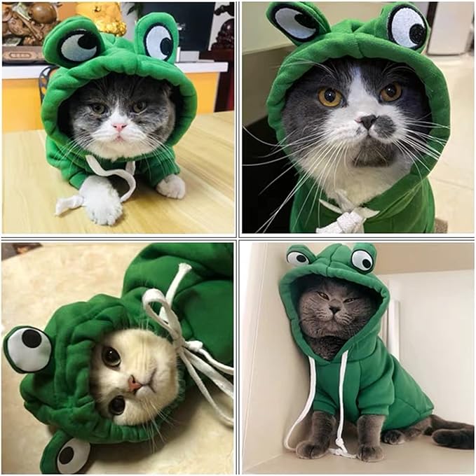 Dog Hoodie Basic Sweater Coat Cute - Frog Shape Warm Jacket Pet Cold Weather Clothes Outfit Outerwear for Cats Puppy Small Medium Dogs - Size L
