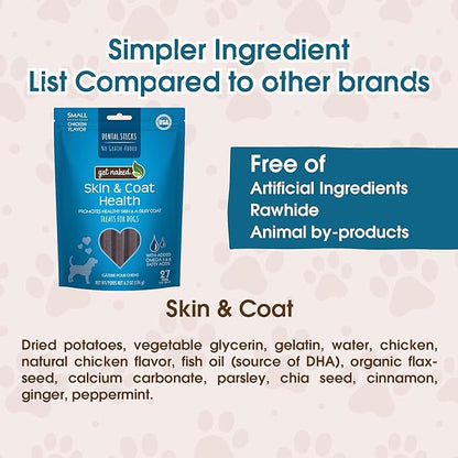 Get Naked Grain Free 1 Pouch 6.2 Oz Skin & Coat Dental Chew Sticks, Small