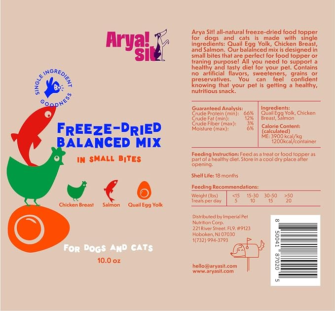 Arya Sit! - Freeze-Dried Single Ingredient Dog Treats & Food Topper (Balanced Mix)