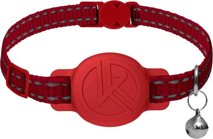 Tile Sticker Holder Cat Tracking Collar (2024) - Breakaway, Reflective Kitten Collar with Bell and Holding Case for Tile by Life360 (Red)