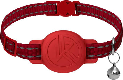 Tile Sticker Holder Cat Tracking Collar (2024) - Breakaway, Reflective Kitten Collar with Bell and Holding Case for Tile by Life360 (Red)