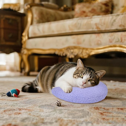 Lystaii Cat Calming Pillow for Indoor Pet Small Dog Calming Pillow Soft Fluffy Cat Bed Dog Neck Toy Half Donut Anxiety Relief Toy with Cute Embroidery Pattern (Purple, Peaches)