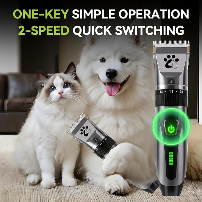 Coldspot Dog Clippers Cordless, Professional Cat Trimmer, 2-Speed Low Noise Dog Grooming Kit, Pet Trimmer for Small Large Thick Hair Dogs