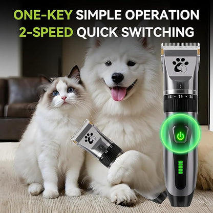 Coldspot Dog Clippers Cordless, Professional Cat Trimmer, 2-Speed Low Noise Dog Grooming Kit, Pet Trimmer for Small Large Thick Hair Dogs