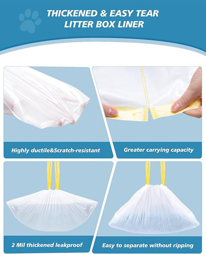 KONE 45 Count Litter Box Liners, Pet* Scoopfree Self-Cleaning Box Liners, Automatic Kitty Litter Bags, Thickened & Leak-Proof Drawstring Cat Litter Waste Bags, Disposable Refill Tray Rectangle Bags