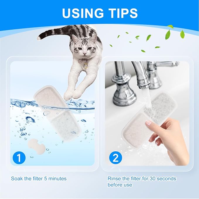 8 + 8 Pack Cat Fountain Filter Replacement Compatible with FEELNEEDY Cat Water Fountain FN-W07 135 fl oz/4L, Cat Fountain Filter, Pet Fountain Filter Replacement Filters and Foam Sponges