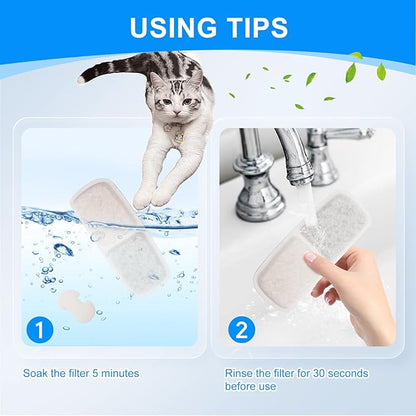12 + 12 Pack Cat Water Fountain Filters Replacement Compatible with FEELNEEDY Cat Water Fountain FN-W07 135 fl oz/4L, Pet Water Filter Replacement, Replacement Filters and Foam Sponges