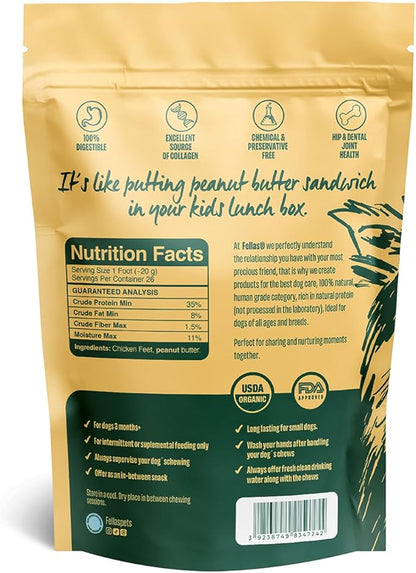 100% Natural Dehydrated Chicken Feet Peanut Butter Flavor For Dog Treats - Organic, No Rawhide, Sensitive Stomach, Nail Free, Odor Free, High Collagen, Hip Joint & Dental Health - 26 Count