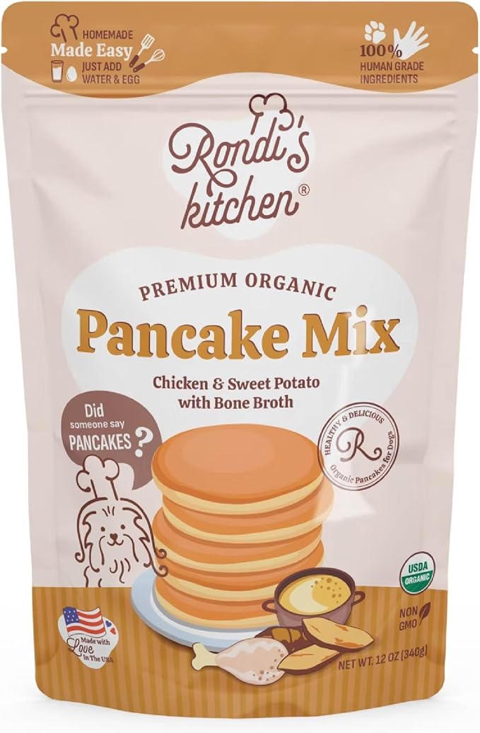 Rondi's Kitchen Organic Dog Pancake Mix - Natural Healthy Treat for All Dogs - Superfood Snack Made with Human-Grade Ingredients - Makes About 38 Pancakes - Chicken & Sweet Potato with Bone Broth