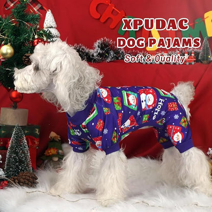 XPUDAC 4 Pack Dog Christmas Pajamas Reindeer Puppy Clothes Cute Santa Claus Dog Pajamas Costumes Outfit Red Green, 5XL