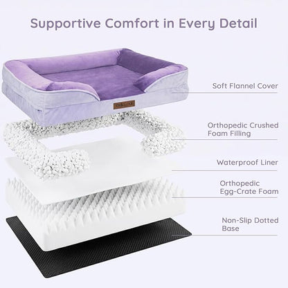 BELLA & PAL Orthopedic Dog Sofa Bed for Medium/Large Dogs – No Assembly Needed, Egg-Crate Foam Dog Couch with Waterproof Liner, Washable Removable Cover, Non-Slip, 28x23x6.5Inch, Purple