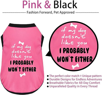 Color-Blocked Dog Tank Top with Playful Heat Transfer Designs – Lightweight Polyester Shirt for Small,MediumDogs, Perfect for Casual Outings.I Probably Won't Either Pink L