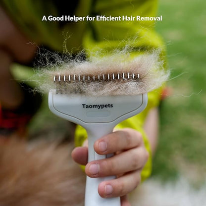 Self Cleaning Grooming Rake Brush for Shedding Gently Removes Loose Undercoat Mats Tangled Deshedding Grooming Tool for Dogs Cats Extra Wide (Blue)