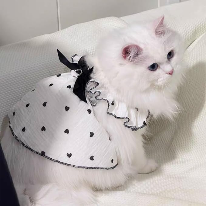 Dog Dresses for Small Dogs Girl Female Dog Cat Clothes Dress Cute Cotton Extra Summer Clothes Bow Decor Printed Love Birthday Outfit Puppy Clothes (Light Pink & Black, Small)