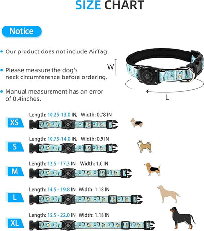 Upgrade Dog Collar with AirTag Holder, IP68 Waterproof, Blue Meadow, L | Built-in Water Resistant AirTag holder, 1000D Nylon, Reflective Stitching for Night Visibility, Soft padding for Comfort