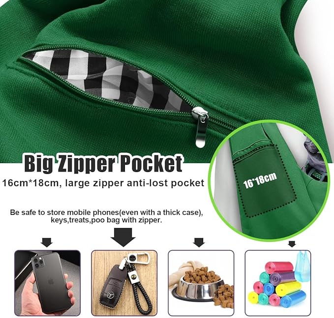 Tomkas Small Dog Sling Carrier - Zipper Pocket & Adjustable Strap & Zip Pocket - for 3-10 lbs Pets(Emerald Green)