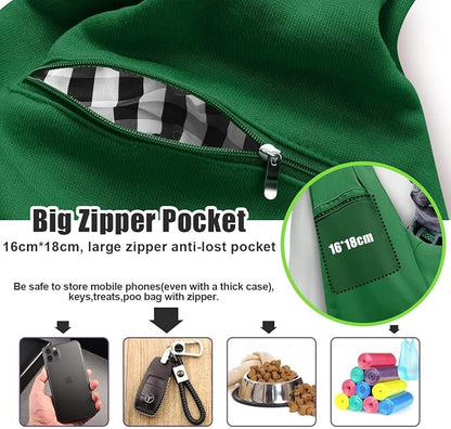 Tomkas Small Dog Sling Carrier - Zipper Pocket & Adjustable Strap & Zip Pocket - for 3-10 lbs Pets(Emerald Green)