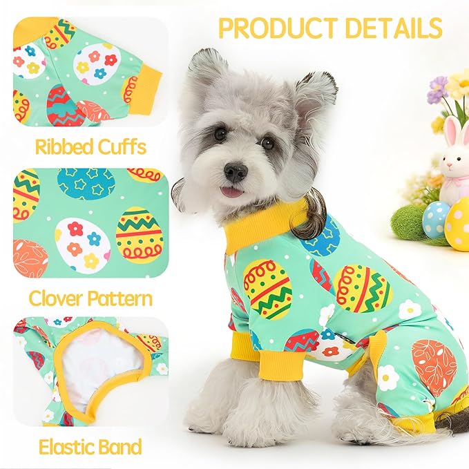XPUDAC Easter Dog Pajamas, Soft Lightweight Dog Outfit Easter Eggs Puppy Clothes for Small Medium Dogs Pjs Pet Jumpsuit, L