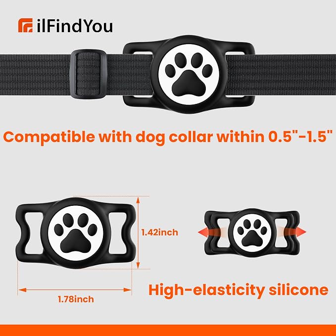 IP68 Waterproof Compatible with AirTag Dog Collar Holder, Silicone Dog for Airtag Holder for Apple AirTags (Black&Pink)