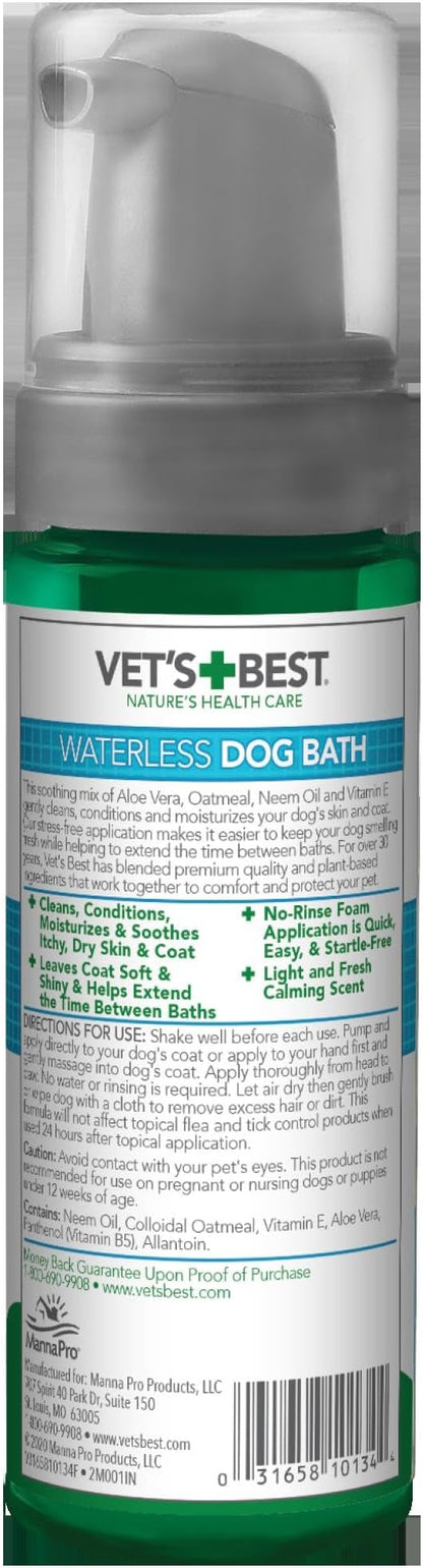 Vet's Best Waterless Dog Bath, No Rinse Dry Shampoo for Dogs, Natural Plant-Based Formula, Refreshes Coat & Controls Odor Between Baths, Easy Dog Grooming & Cleaning Spray, 5 oz Bottle