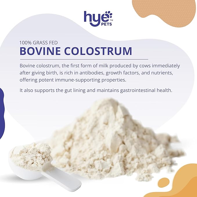 HYE Pets Bovine Colostrum for Dogs & Cats | from Grass-Fed Cows | Pure, Single Ingredient, No Preservatives | Immune Support | 120 Servings | 2.1 Oz