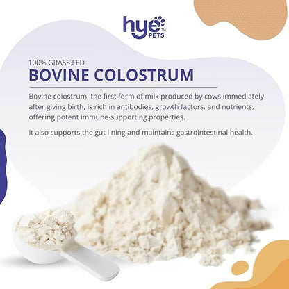 HYE Pets Bovine Colostrum for Dogs & Cats | from Grass-Fed Cows | Pure, Single Ingredient, No Preservatives | Immune Support | 120 Servings | 2.1 Oz