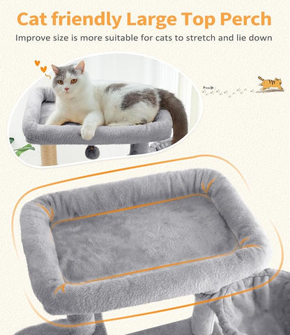 ABCPET Cat Tree Large Cat Tower Tree 68" Multi-Level Cat Tower for Indoor Cats with Sisal Scratching Posts, Widen Cat Perche, Square Hammock, 2 Widen Condos, Scratching Posts, Light Grey