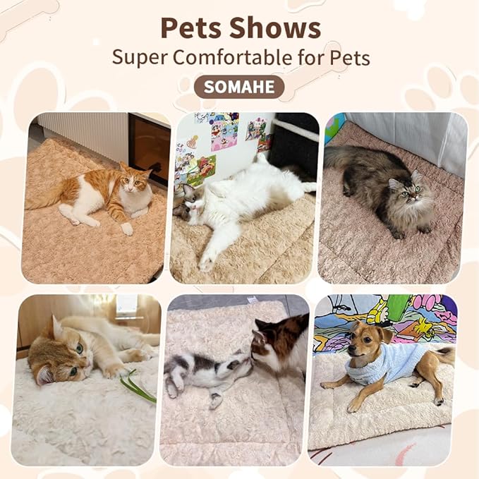 Self Warming Cat Bed Mat, Washable Self Heating Cat Mat, Extra Warm Thermal Pet Pad with Non-Slip Bottom, Soft Plush Faux Fur for Indoor Pet Sleep Cushion, 23x15 Inch Beige