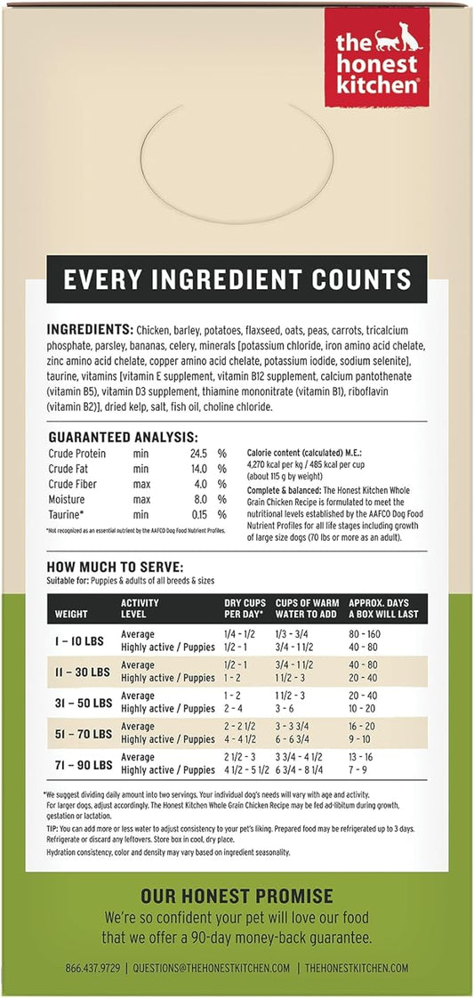 The Honest Kitchen Human Grade Wholemade™ Dehydrated Whole Grain Dog Food - Complete & Balanced Meal or Topper - Chicken 10 lb Box