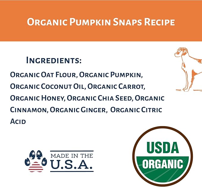 Dog Mamma's Organic Pumpkin Snaps Recipe - Certified Organic Dog Treats 6 oz
