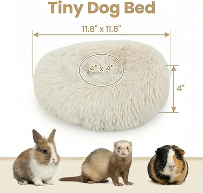 Tiny Dog Bed 11.8 Inch for Extra Small Dogs,Washable Puppy Bed,Soft Faux Fur Calming Donut Bed for Chihuahua Yorkie Maltese Pomeranian,Beige