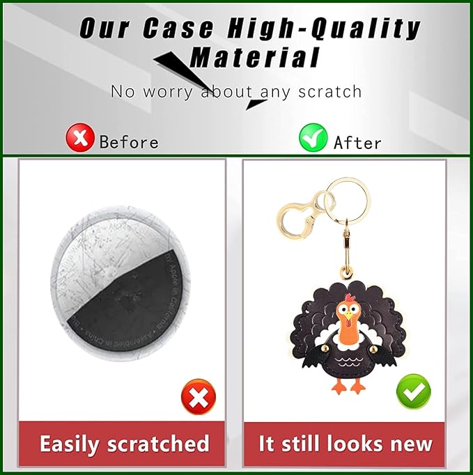 BORKUANA Leather Keychain Holder Case Compatible with AirTag,Cute Protective Cover with Keyring