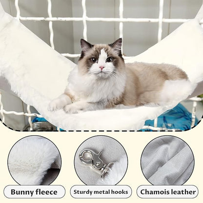 Andiker Cat Hammock, Reversible Cat Cage Hammock with Metal Hooks for Cats for Sleeping and Playing, 21.6 * 18.9 Inches Double-Sided Hanging Cat Bed to Hang in Cages or Under Chairs (Large)