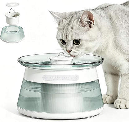 2.5L/85oz Smart Glass Cat Water Fountain, Automatic Filterless Pet Fountain with Dual Tank Separation System, 3 Smart Modes for Cats, Multiple Pets
