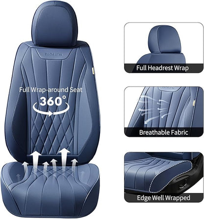FLORICH 2pack Seat Covers, Waterproof Car Seat Cover, Airbag Compatible, Quick Setup Leather Seat Covers Universal Fit for Cars, Trucks, SUVs - Blue