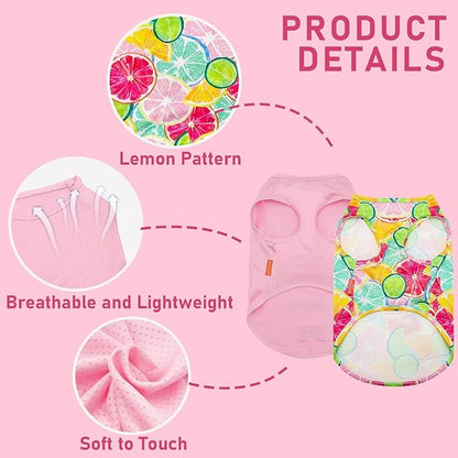 KYEESE 2Pack Dog Shirt, Lightweight Sun Protection Dog T Shirts for Medium Large Dogs Girl, Breathable Mesh Tank Top Sleeveless Pet Reflective Vest, Soft Summer Dogs Clothes, Lemon+Pink, 2XL