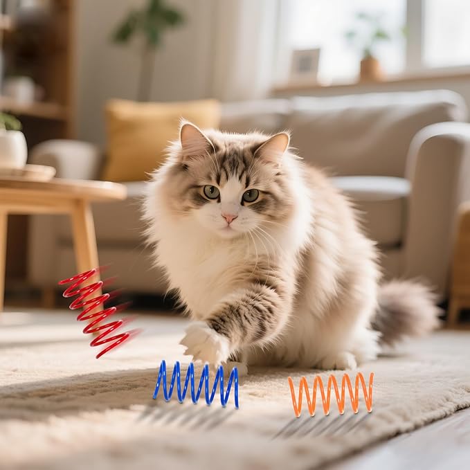 120 Pack 12 Colors Cat Spring Toys for Indoor Cats, Cat Interactive Toy, Colorful Plastic Spring Coils for Swatting, Biting, Hunting Kitten Toys