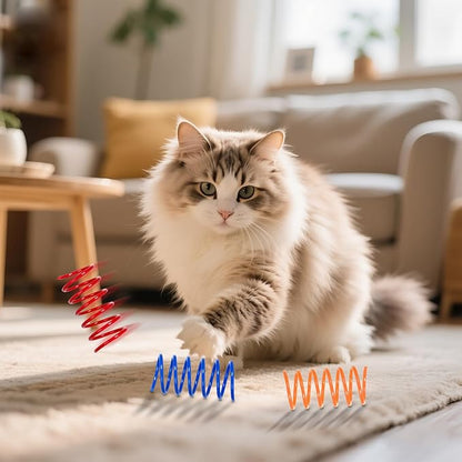 120 Pack 12 Colors Cat Spring Toys for Indoor Cats, Cat Interactive Toy, Colorful Plastic Spring Coils for Swatting, Biting, Hunting Kitten Toys