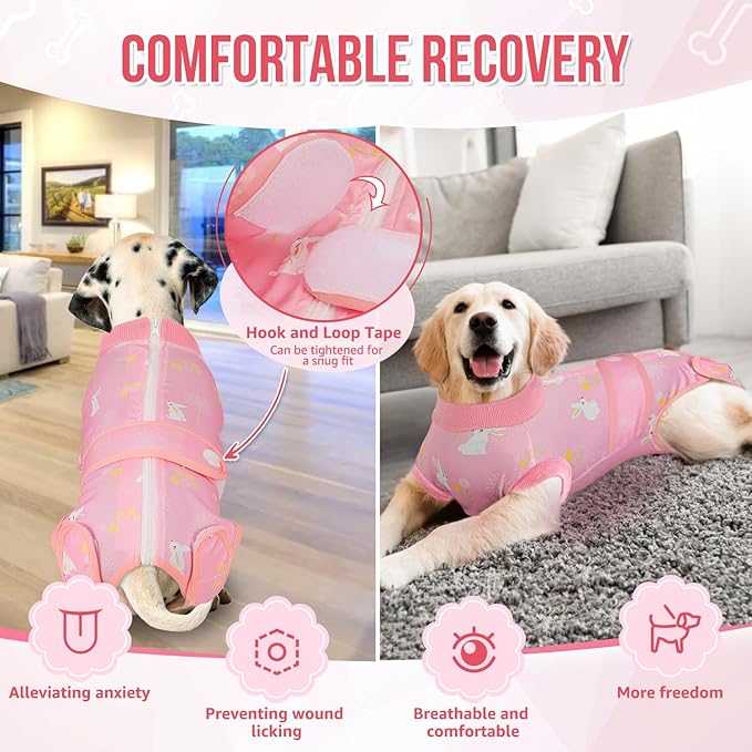 Lukovee Recovery Suit for Dogs, Zipper On Recovery Suit for Female Male Dog, Onesie Abdominal Wounds Cone E-Collar Alternative Prevent Licking Spay Recovery Suit (M, 2PI)