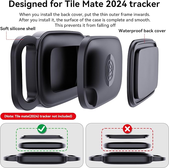 DDJ Dog Collar Holder for Tile Life360 Pro 2024 Tracker, 2-Pack Waterproof Silicone Cover Full-Body Protective Case for Tile Tracker Pet Collar, Ultra Durable, Scratch Resistant, Black,Pink