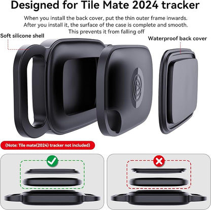 DDJ Dog Collar Holder for Tile Life360 Pro 2024 Tracker, 2-Pack Waterproof Silicone Cover Full-Body Protective Case for Tile Tracker Pet Collar, Ultra Durable, Scratch Resistant, Black,Pink