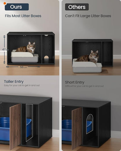 SONGMICS HOME Cat Litter Box Enclosure, Superfast Toolless Assembly, Litter Box Furniture for Large Cats, Display Side Table, Push-to-Open Doors, Ebony Black and Somber Walnut UPCL013BE01S