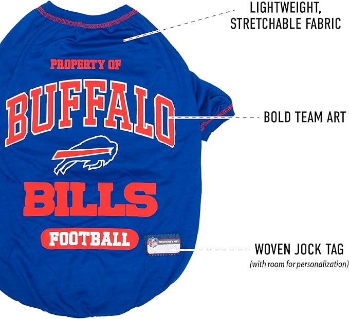 NFL Buffalo Bills Dog T-Shirt for Pets, Size X-Small. Officially Licensed Pet Shirt with Team Logo, Soft Stretchable Comfort Fit Apparel for Dogs & Cats