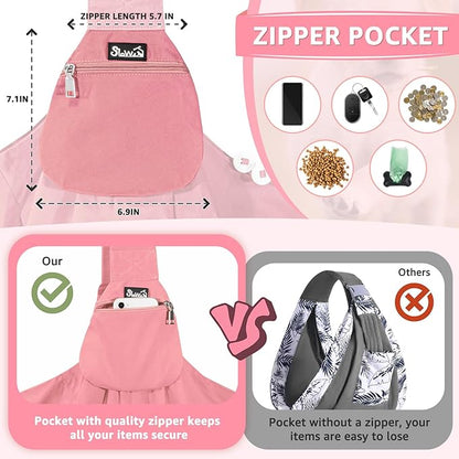 SlowTon Dog Carrier Sling - Thick Padded Shoulder Strap Adjustable Dog Carriers for Small Dogs, Puppy Carrier Purse for Pet Cat with Front Zipper Pocket Safety Belt Machine Washable (Peach, S)