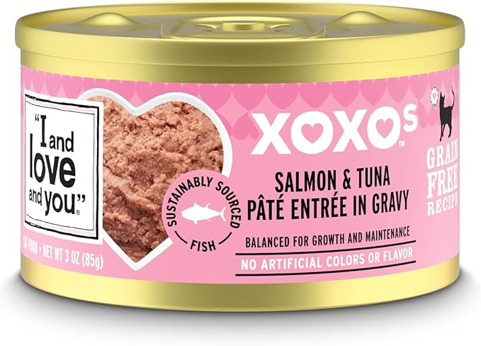 I AND LOVE AND YOU XOXOs Wet Cat Food - Salmon + Tuna Pâté - Grain Free, Filler Free, 3oz Pack of 24 Cans