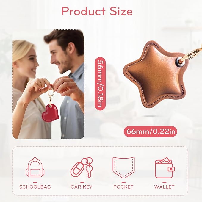 Leather Charm Keychain Holder Case Compatible with AirTag,Cute Protective Star-Shaped Cover with Luxe Ring Clip,Finder GPS Tracker Case for Wallet Keys,Bag,Pets(Brown)
