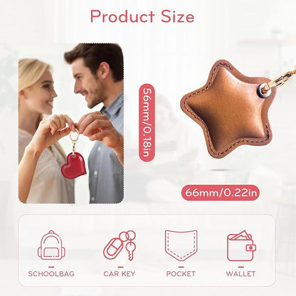 Leather Charm Keychain Holder Case Compatible with AirTag,Cute Protective Star-Shaped Cover with Luxe Ring Clip,Finder GPS Tracker Case for Wallet Keys,Bag,Pets(Brown)