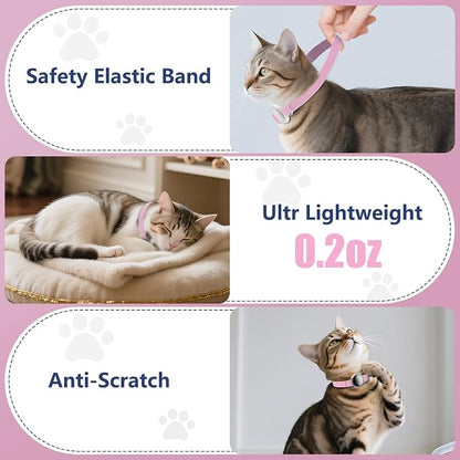 AirTag Cat Collar, Elastic Tracker Collar with Airtag Holder and Bell | Compatible with Apple Air Tag, Lightweight & Scratch Resistant, Adjustable Stepless GPS Pet Collar for Cats Kittens, Pink