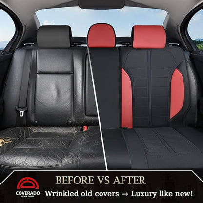 Coverado 3D Air Mesh Rear Car Seat Cover, Sports Carbon Fiber Design, Breathable Seat Protectors Airbag Compatible Comfort Universal for Most Cars, Van,Trucks, SUV, Black&Wine